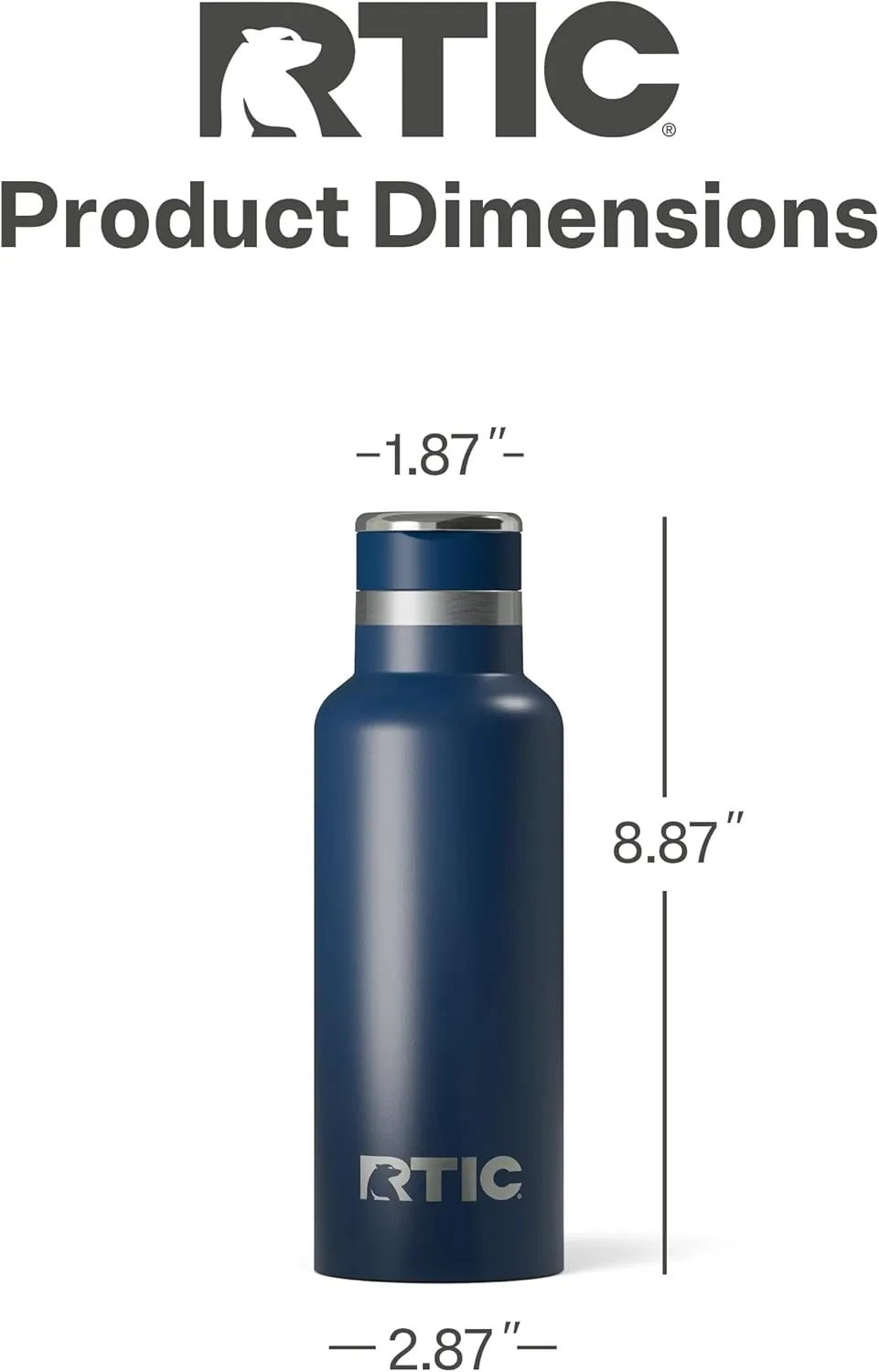 RTIC 16oz Journey Bottle Metal Stainless Steel Vacuum Insulated, BPA Free, Reusable, for Water, Hot and Cold Drinks, Travel, Sports, Camping, Navy