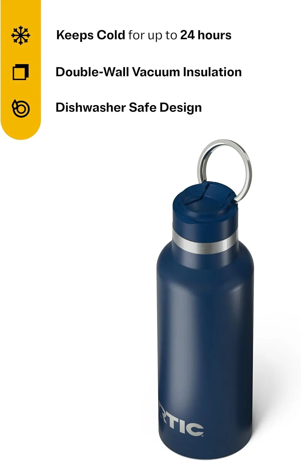 RTIC 16oz Journey Bottle Metal Stainless Steel Vacuum Insulated, BPA Free, Reusable, for Water, Hot and Cold Drinks, Travel, Sports, Camping, Navy
