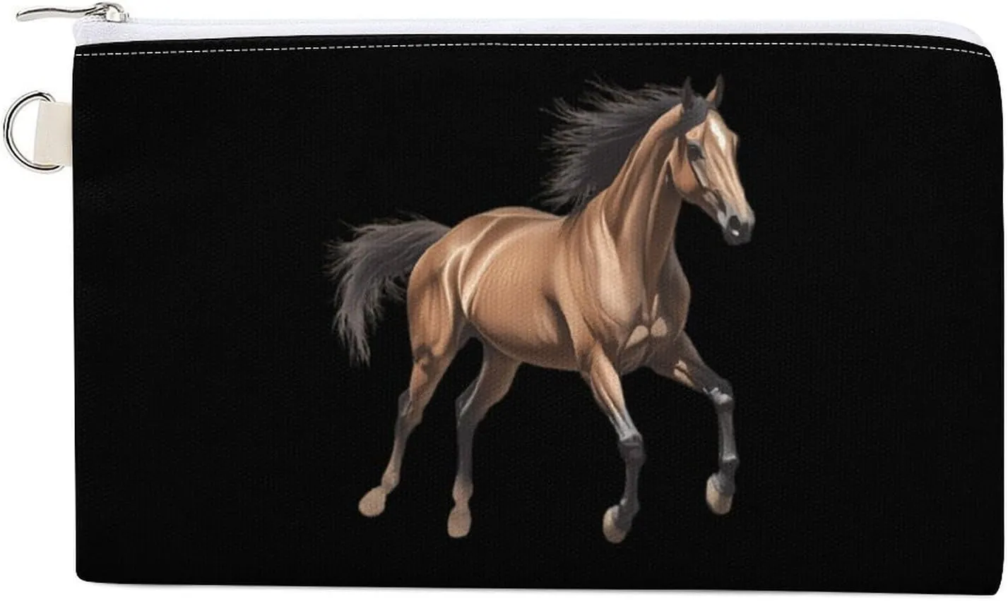 Running Arabian Horse Canvas Coin Purse Portable Travel Wallets Cute Small Pouch Makeup Bag with Keychain
