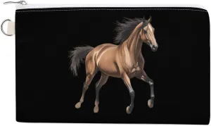 Running Arabian Horse Canvas Coin Purse Portable Travel Wallets Cute Small Pouch Makeup Bag with Keychain