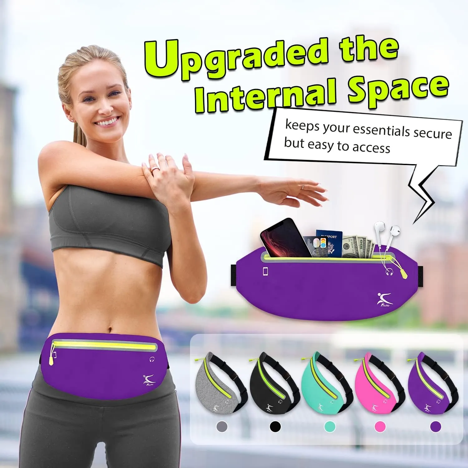 Running Belt Phone Holder, Mothers Day Gifts for Mom Wife Her Teens, Money Belt bag, Flat Fanny Packs for Women Men, Workout Gear Accessories, Waist pouch for Runners, Walking, Travel, Gym, Exercise