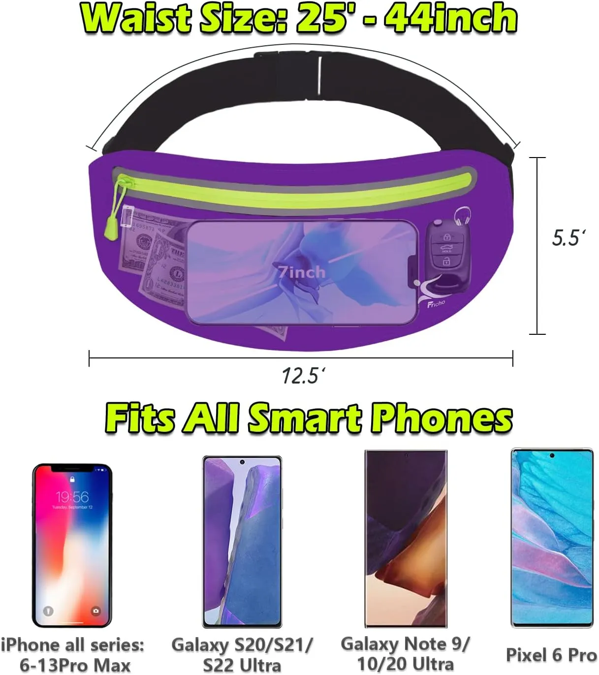 Running Belt Phone Holder, Mothers Day Gifts for Mom Wife Her Teens, Money Belt bag, Flat Fanny Packs for Women Men, Workout Gear Accessories, Waist pouch for Runners, Walking, Travel, Gym, Exercise