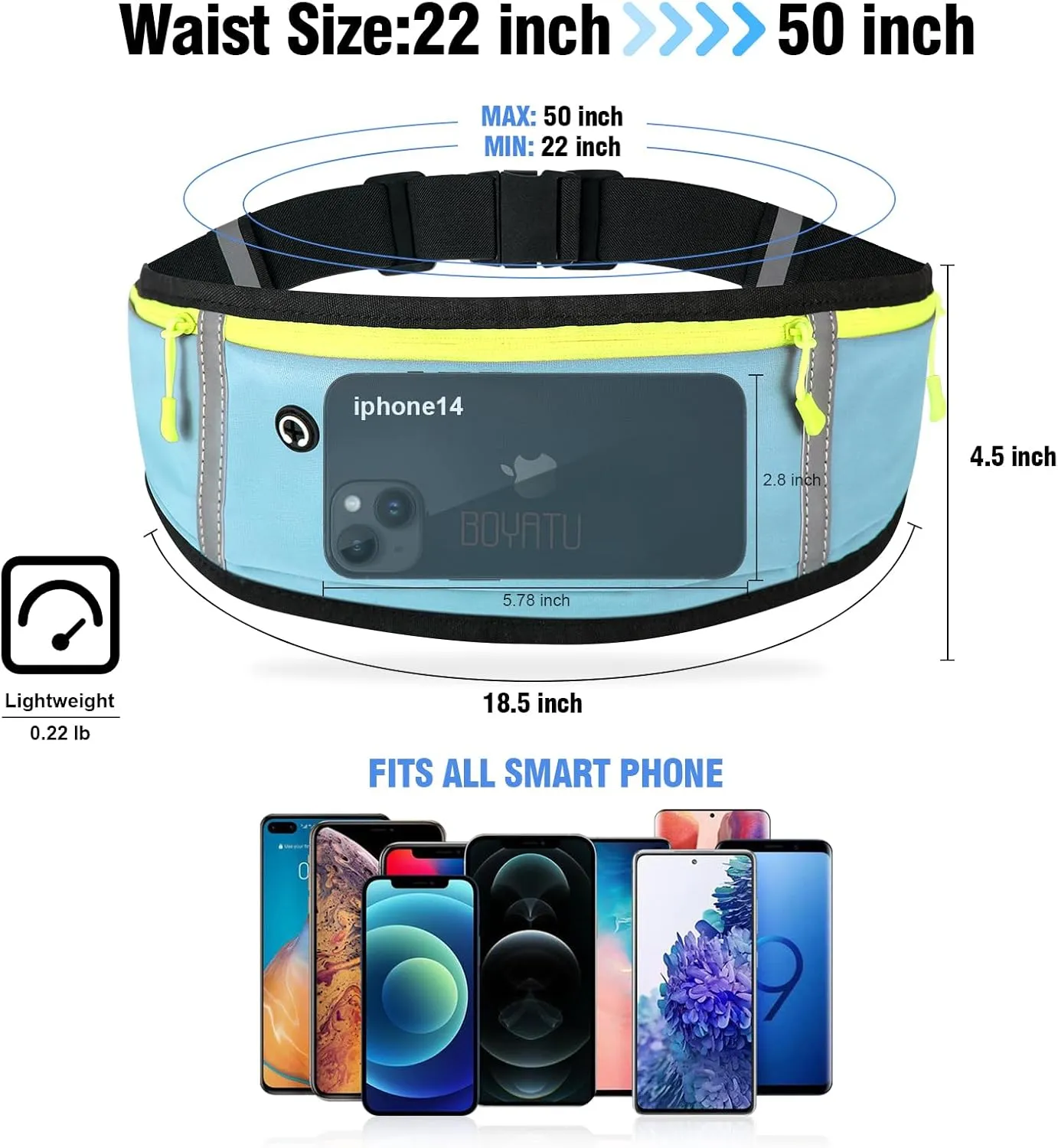 Running Belt Waist Fanny Pack: Slim Phone Holder Workout Pouch for Walking JoggingBlue