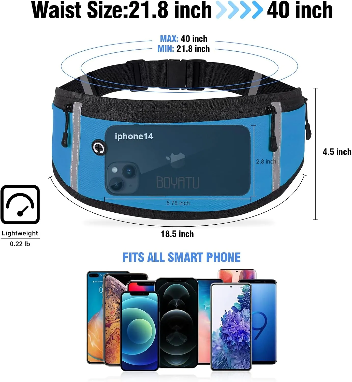 Running Belt Waist Fanny Pack: Slim Phone Holder Workout Pouch for Walking JoggingBlue