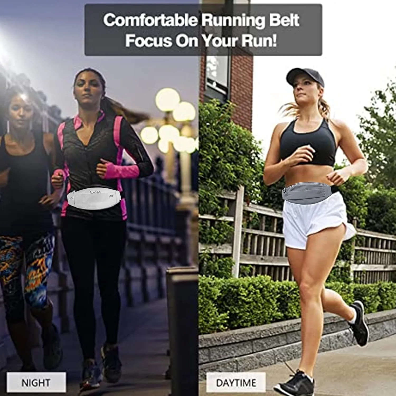 Running Belt Waist Pack - Running Fanny Pack for Women & Men - Hiking Cycling Workout Belt Bag - Whole Bag Reflective Runner Pouch - Waterproof Cell Phone Holder Gray