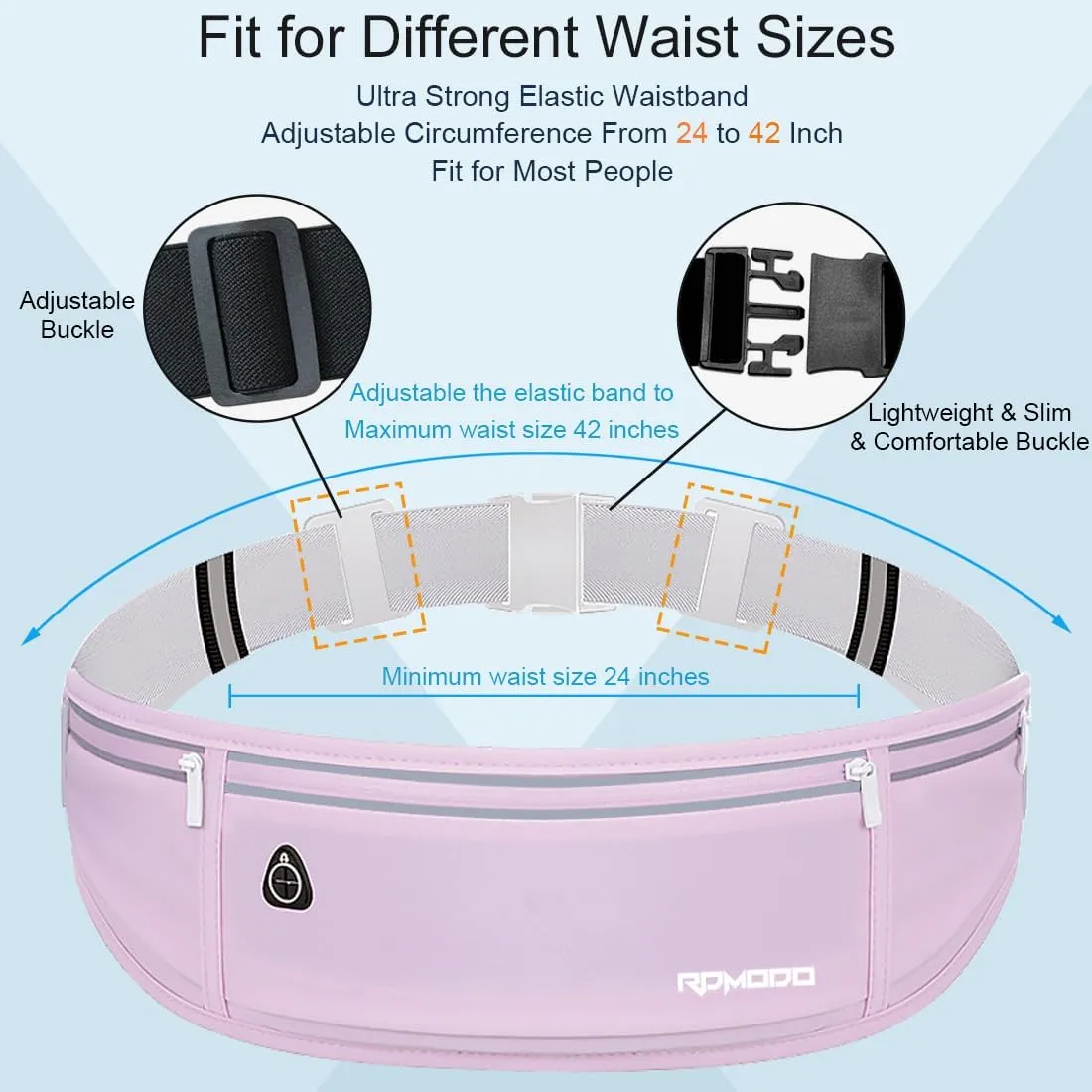 Running Fanny Pack for Women, Running Belts for Men, Water Resistant Waist Pack, Large Capacity Phone Pouch，Adjustable Bounce Free Phone Holder for Running Walking Hiking Cards Key Light Purple