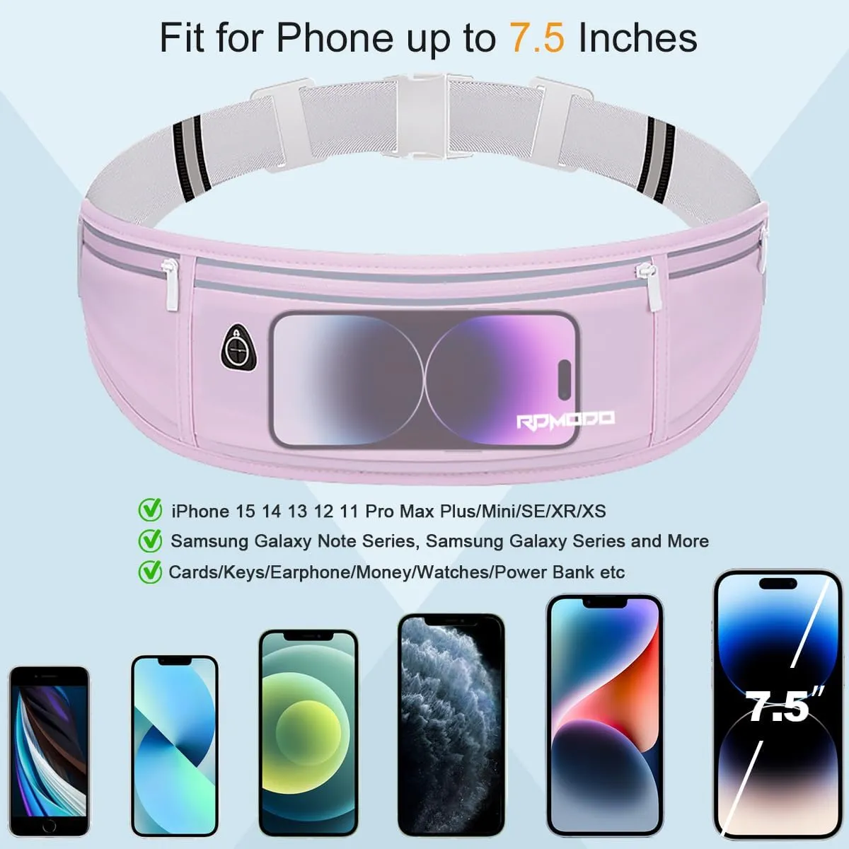 Running Fanny Pack for Women, Running Belts for Men, Water Resistant Waist Pack, Large Capacity Phone Pouch，Adjustable Bounce Free Phone Holder for Running Walking Hiking Cards Key Light Purple