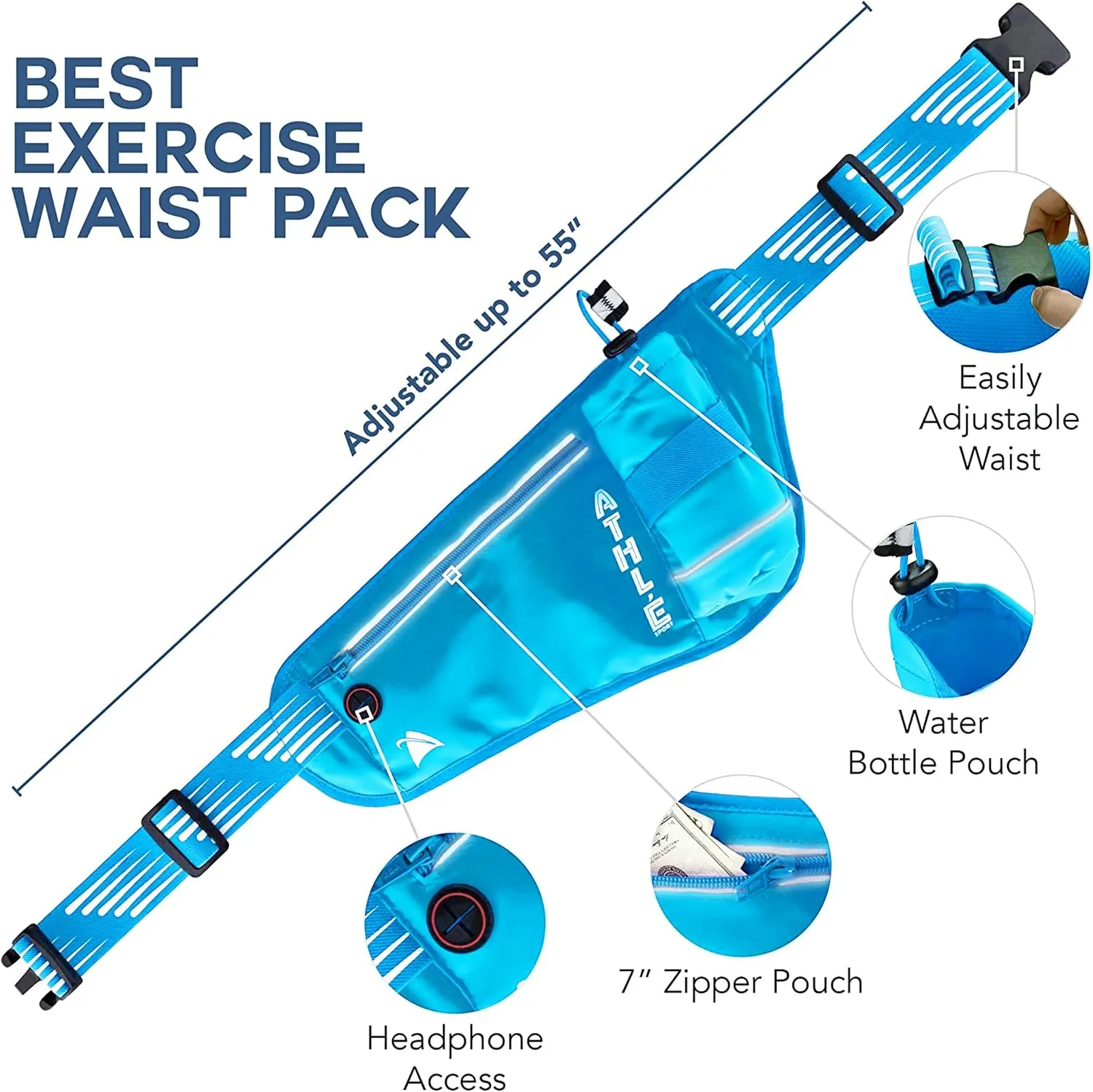 Running Fanny Pack with Water Bottle Holder - Adjustable Running Belt With Water Bottle Holder and Pouch - One Size Fits All Travel Fanny Pack