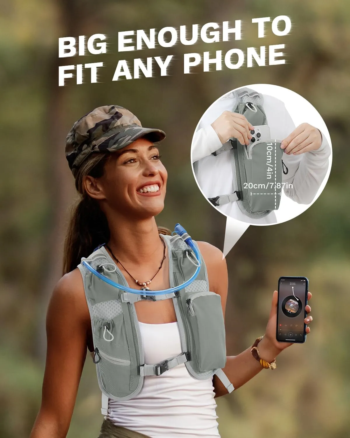 Running Vest for Women and Men, Hydration Backpack for Runners, Trail, Hiking, Biking and Walking, with Front Phone Holder, Adjustable Chest and Waist Strap