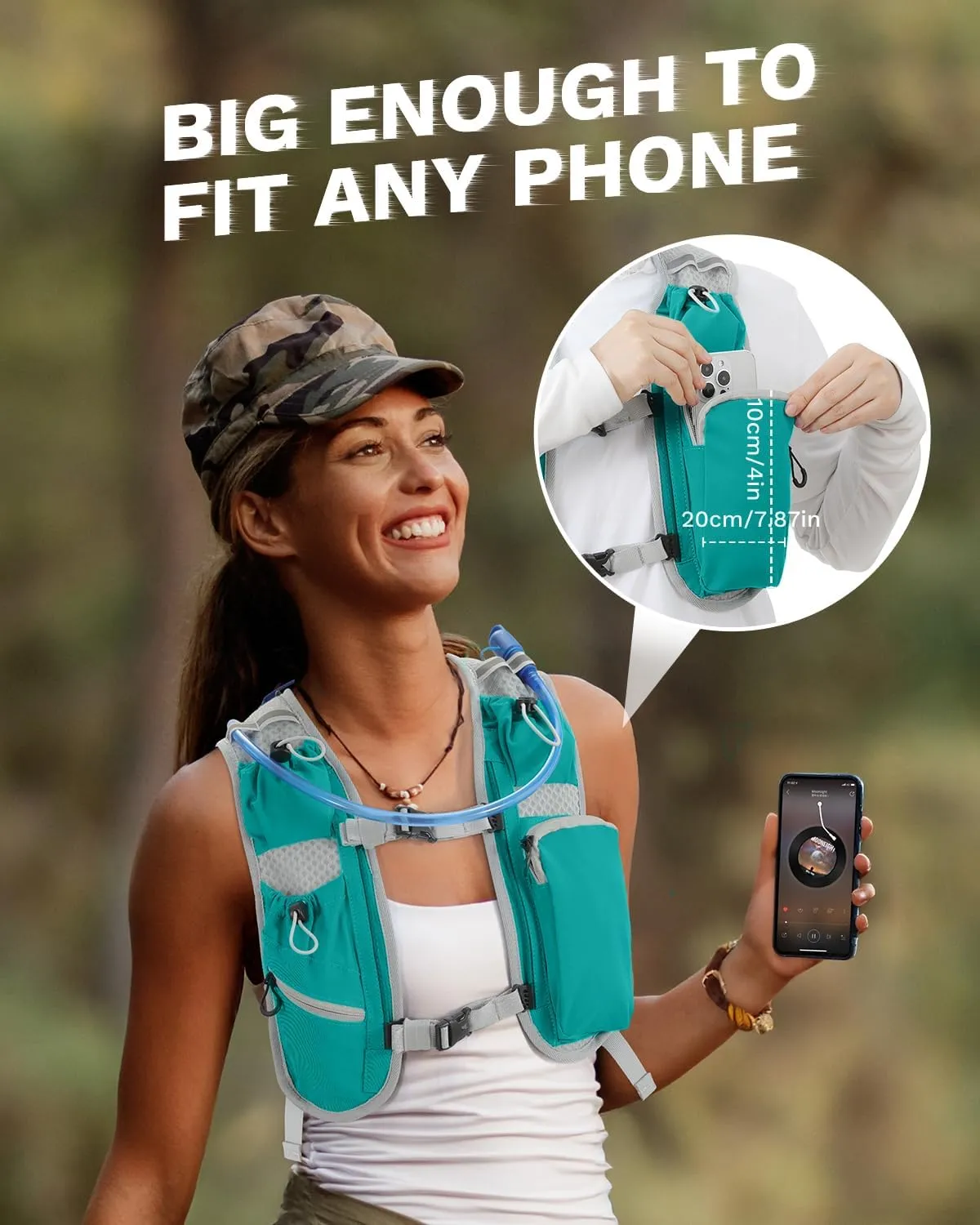 Running Vest for Women and Men, Hydration Backpack for Runners, Trail, Hiking, Biking and Walking, with Front Phone Holder, Adjustable Chest and Waist Strap
