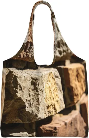 Rustic Rocks Brick Wall Print Ladies' Single Shoulder Canvas Handbag,Sturdy Cotton Handbag With Patterned Shoulder Bag