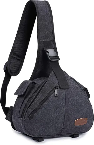 S-ZONE Canvas Camera Sling Bag DSLR Lens Anti-theft Backpack Shoulder Crossbody Case with Tripod Holder