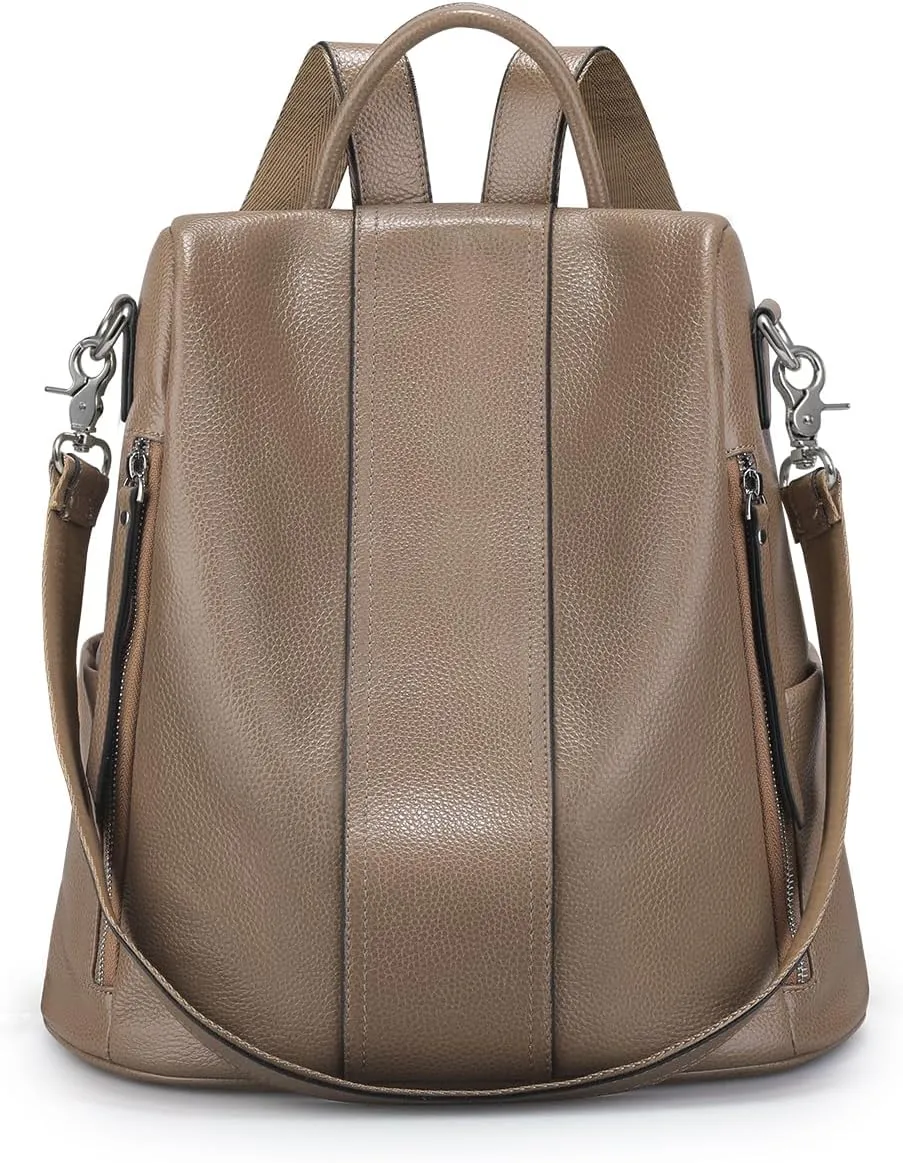 S-ZONE Leather Backpack Purses for Women Antitheft Rucksack Shoulder Bag Medium