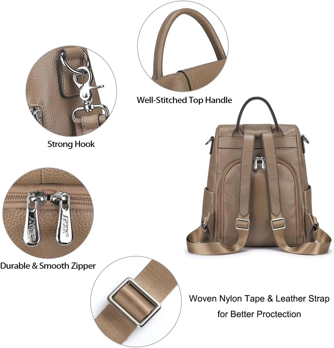 S-ZONE Leather Backpack Purses for Women Antitheft Rucksack Shoulder Bag Medium