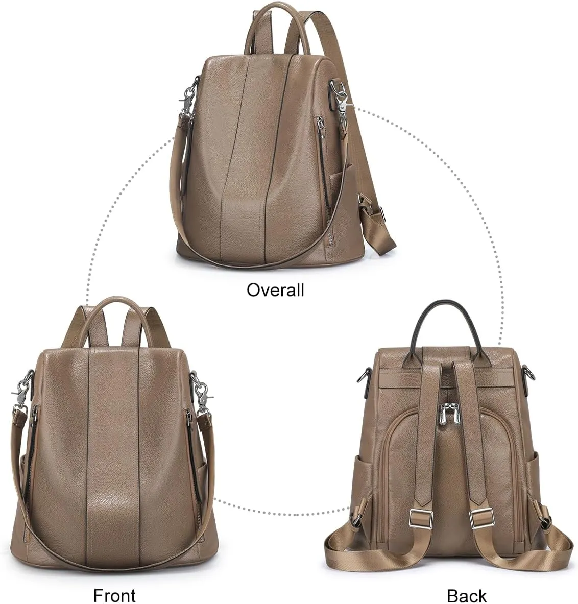 S-ZONE Leather Backpack Purses for Women Antitheft Rucksack Shoulder Bag Medium