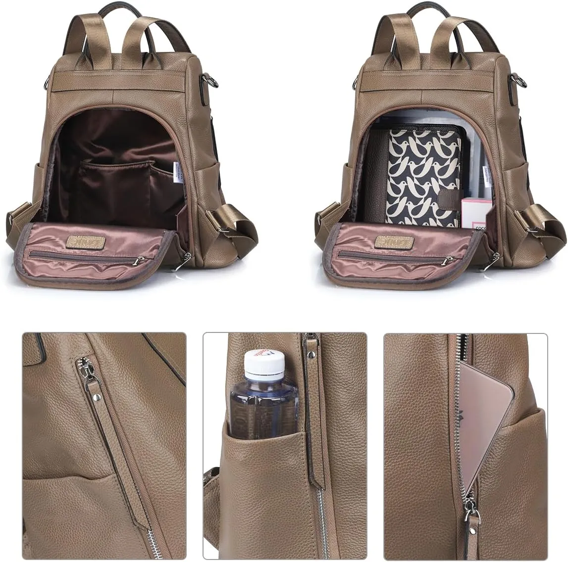 S-ZONE Leather Backpack Purses for Women Antitheft Rucksack Shoulder Bag Medium