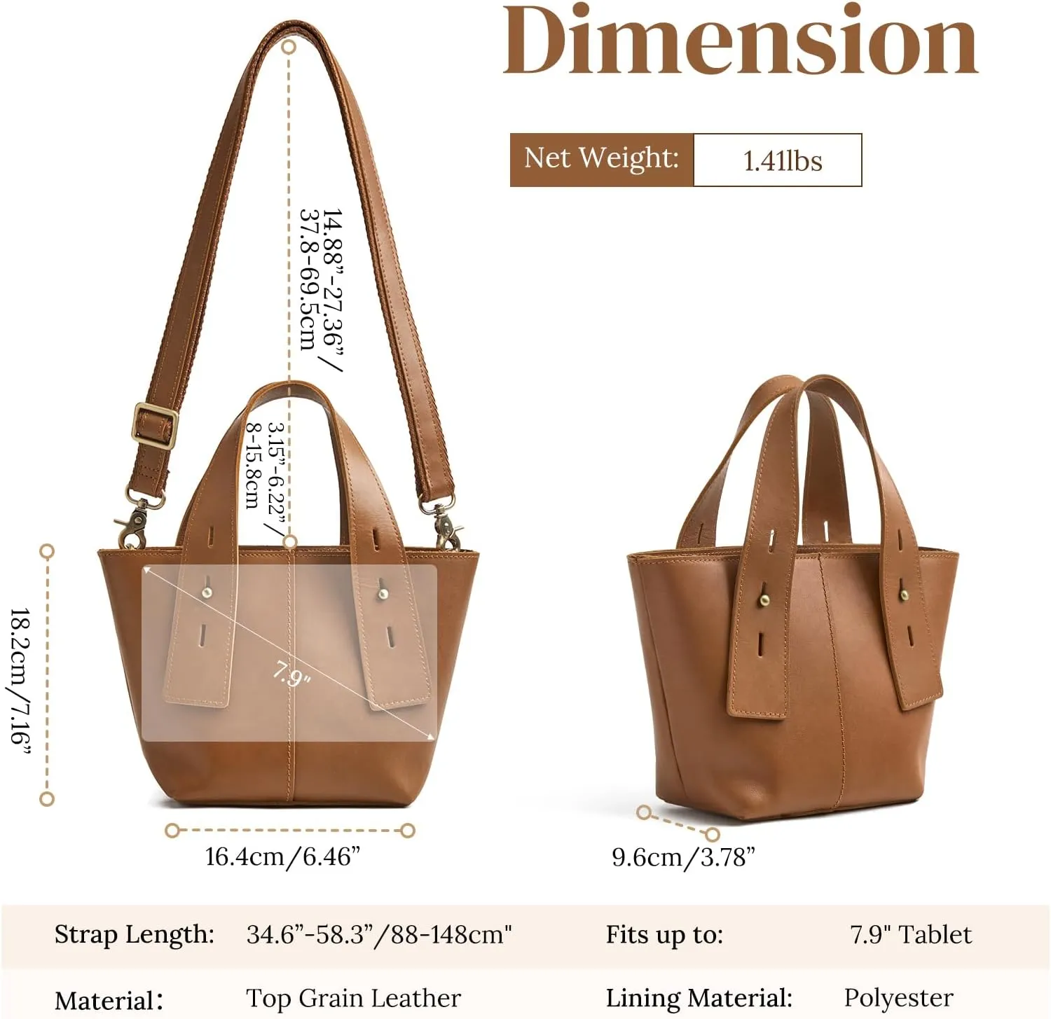 S-ZONE Leather Crossbody Bags for Women Mini Tote Purses Small Satchel Top-Handle Handbags with Adjustable Strap