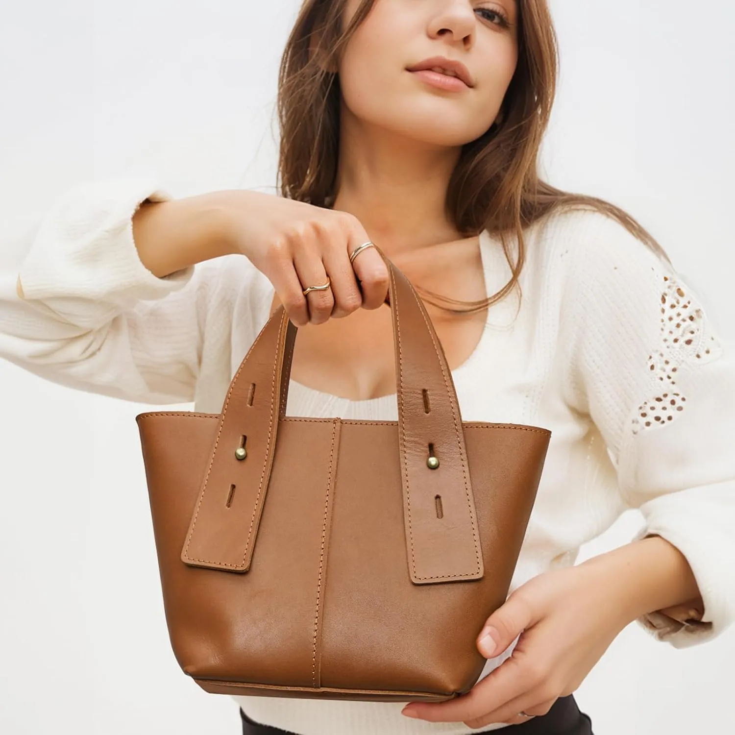 S-ZONE Leather Crossbody Bags for Women Mini Tote Purses Small Satchel Top-Handle Handbags with Adjustable Strap