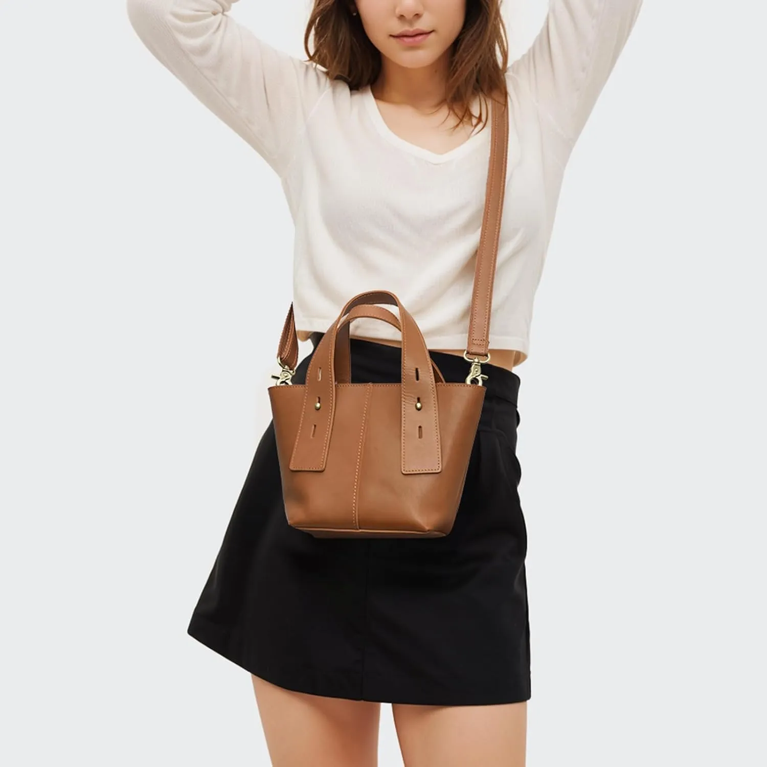 S-ZONE Leather Crossbody Bags for Women Mini Tote Purses Small Satchel Top-Handle Handbags with Adjustable Strap