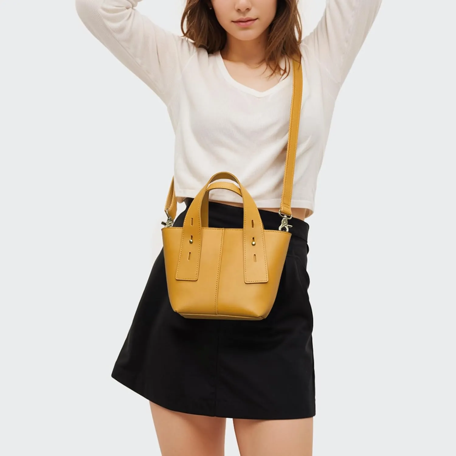 S-ZONE Leather Crossbody Bags for Women Mini Tote Purses Small Satchel Top-Handle Handbags with Adjustable Strap