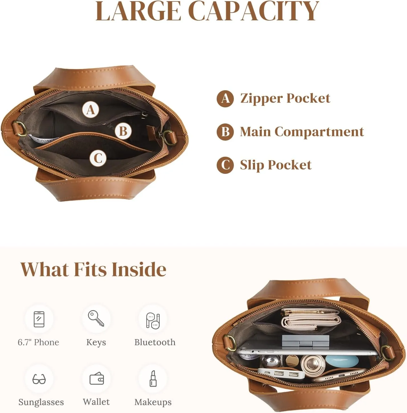 S-ZONE Leather Crossbody Bags for Women Mini Tote Purses Small Satchel Top-Handle Handbags with Adjustable Strap