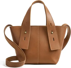 S-ZONE Leather Crossbody Bags for Women Mini Tote Purses Small Satchel Top-Handle Handbags with Adjustable Strap