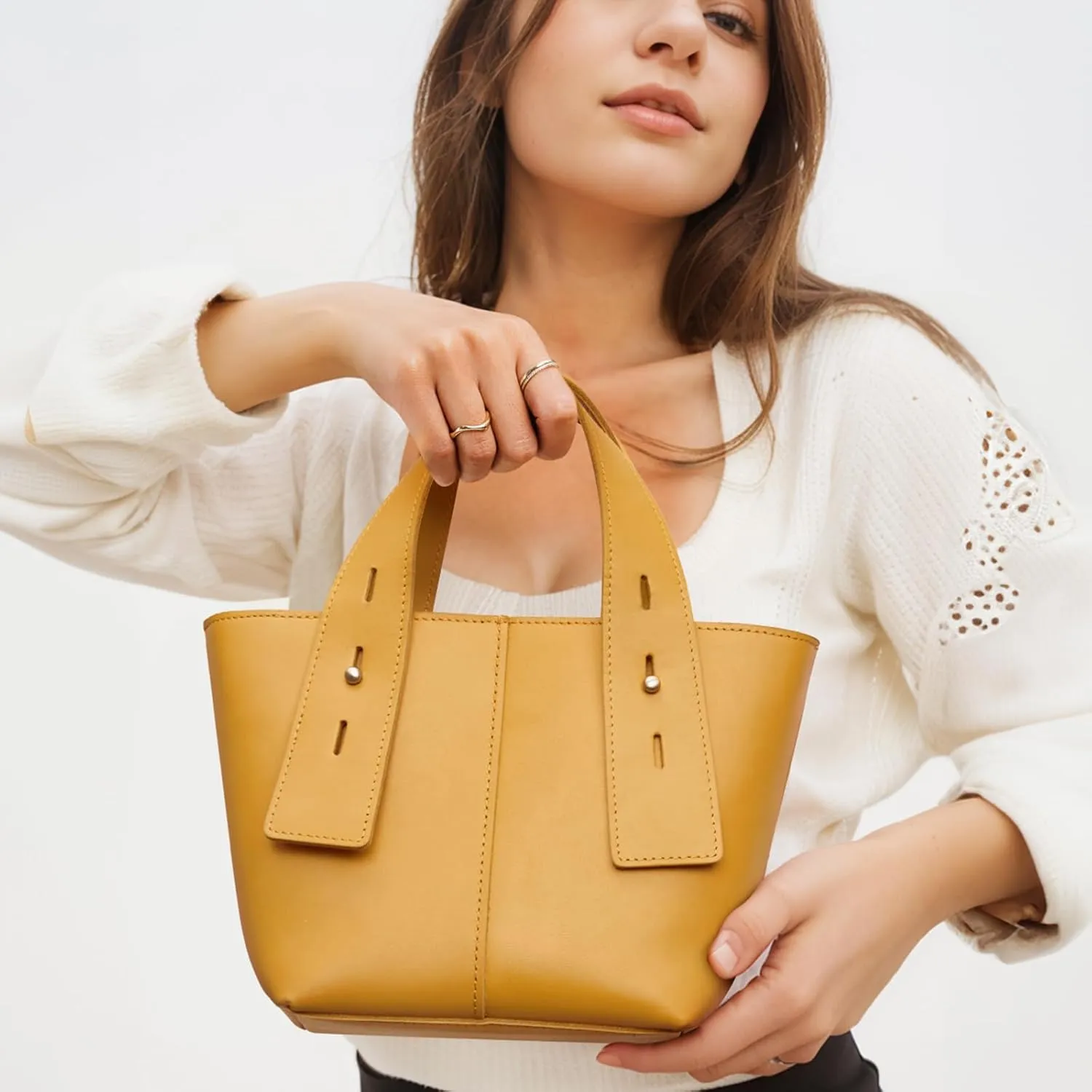 S-ZONE Leather Crossbody Bags for Women Mini Tote Purses Small Satchel Top-Handle Handbags with Adjustable Strap