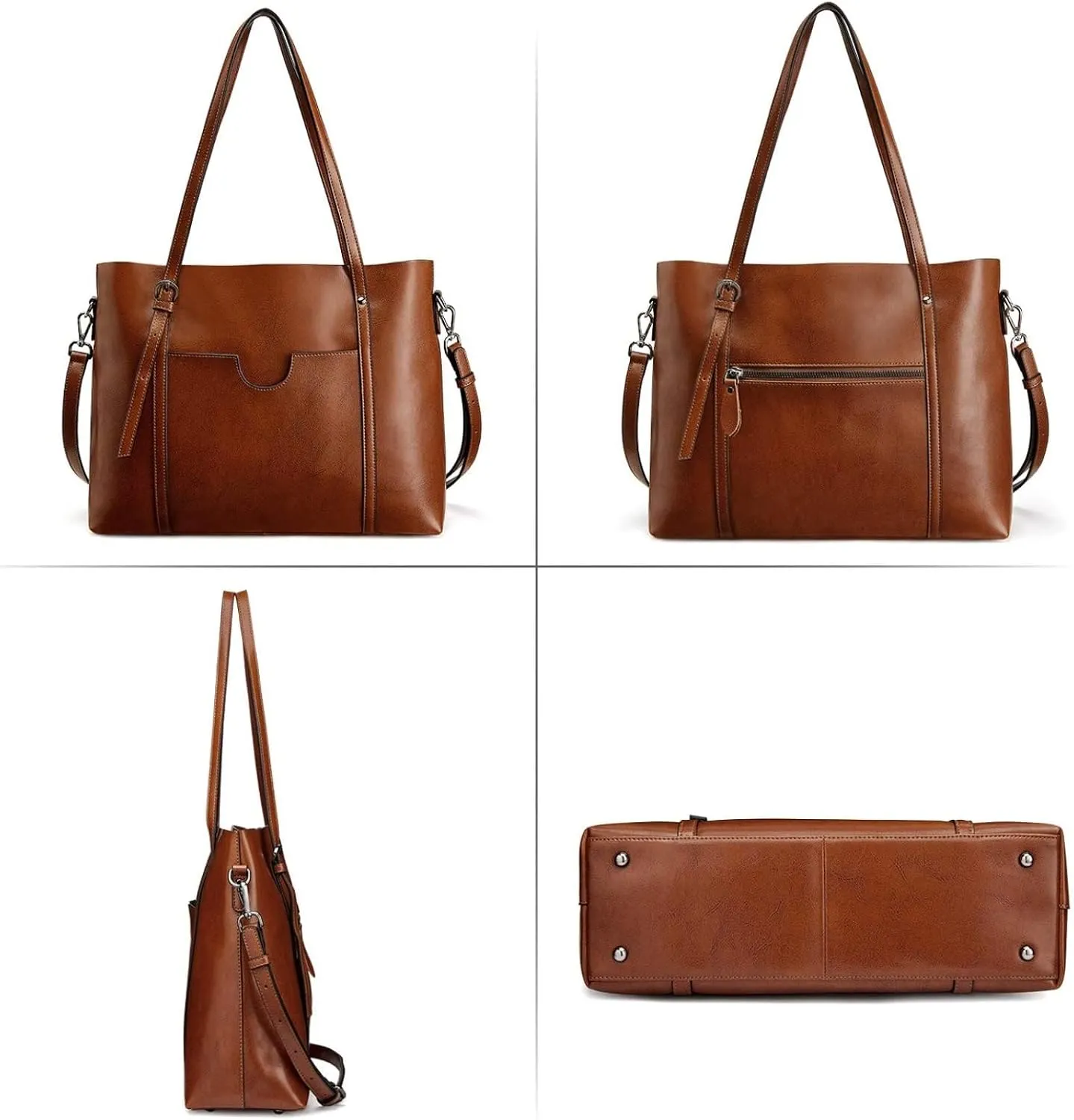 S-ZONE Women Genuine Leather Top Handle Satchel Daily Work Tote Shoulder Bag