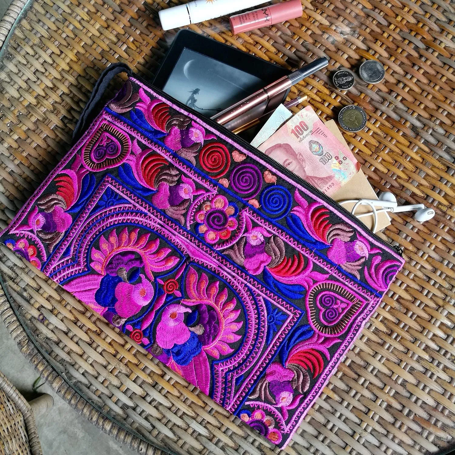 Sabai Jai - Embroidered Clutch Purse with Wristlet - Large Boho Purses and Handbags
