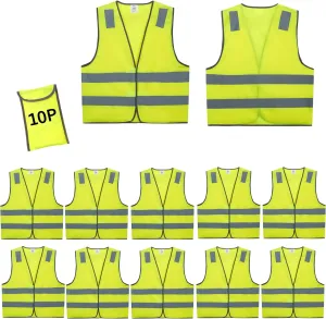 Safety Vests 10 Pack - Yellow Reflective High Visibility Construction ANSI Class 2 Work Vest for Men,Woman,Hi Vis Vest Mesh and Neon Silver Strip