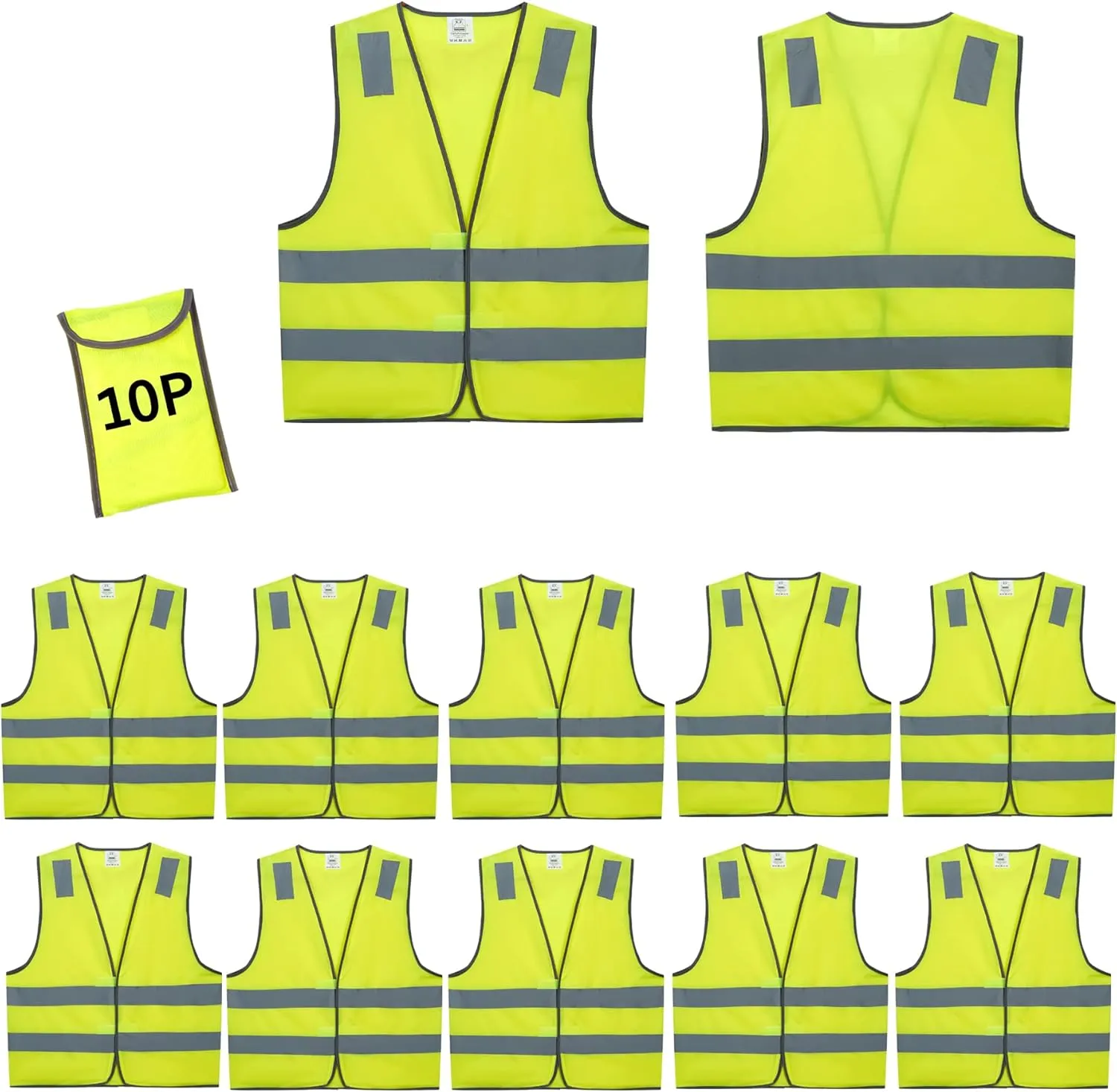 Safety Vests 20 Pack Bulk - Yellow Reflective High Visibility Construction ANSI Class 2 Work Vests for Men,Woman,Hi Vis Mesh and Neon Silver Strip