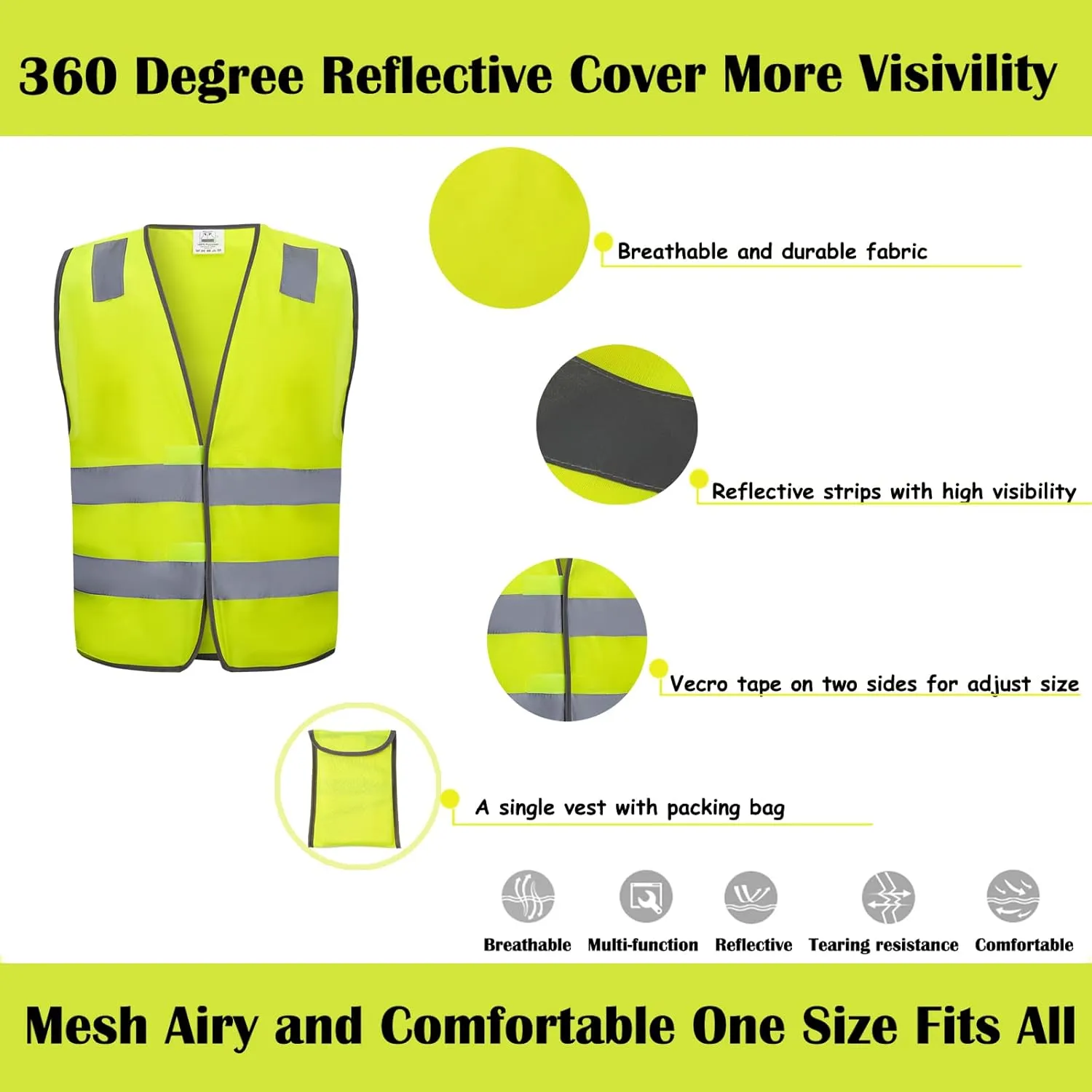 Safety Vests 20 Pack Bulk - Yellow Reflective High Visibility Construction ANSI Class 2 Work Vests for Men,Woman,Hi Vis Mesh and Neon Silver Strip