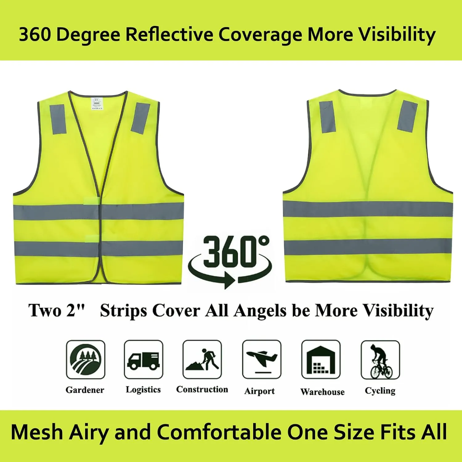 Safety Vests 20 Pack Bulk - Yellow Reflective High Visibility Construction ANSI Class 2 Work Vests for Men,Woman,Hi Vis Mesh and Neon Silver Strip