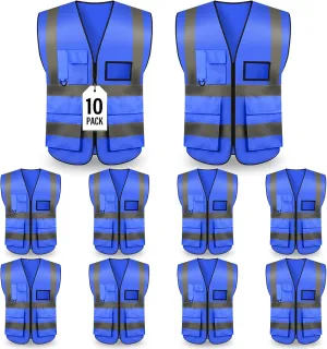 Safety Vests,Hi Vis Vest Reflective Vest with 5 Pockets and Zipper for Men Women, Neon Working Vest for Outdoor One Size