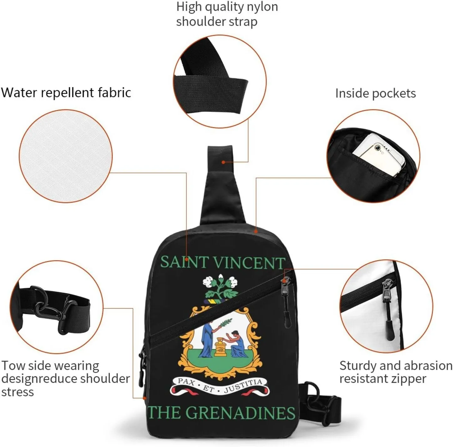 Saint Vincent Grenadines Flags Crossbody Bag Portable Sling Bags Foldable Chest Daypack Reusable Sports Shoulder Backpack Diagonally Casual Rucksack Travel Bag