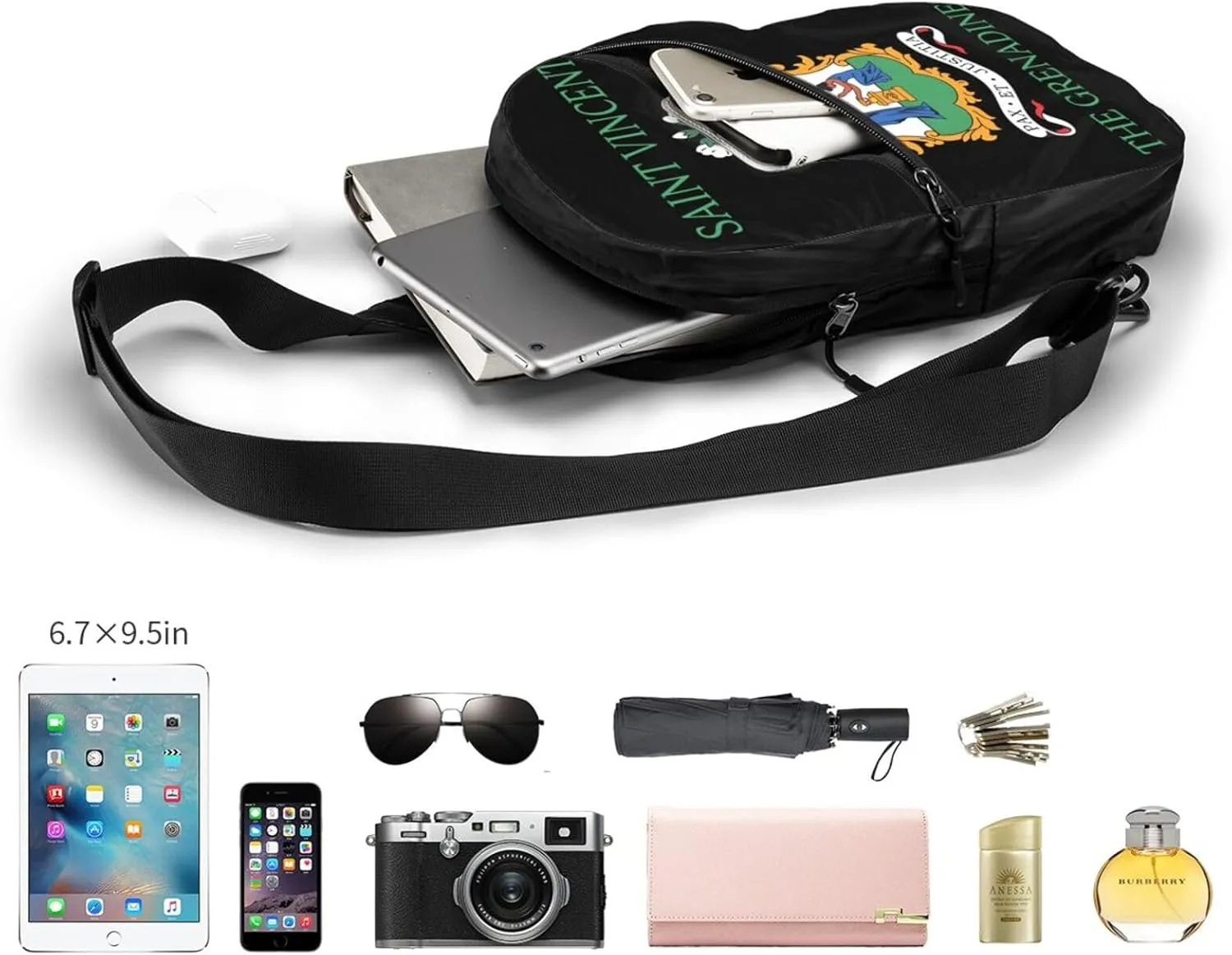Saint Vincent Grenadines Flags Crossbody Bag Portable Sling Bags Foldable Chest Daypack Reusable Sports Shoulder Backpack Diagonally Casual Rucksack Travel Bag