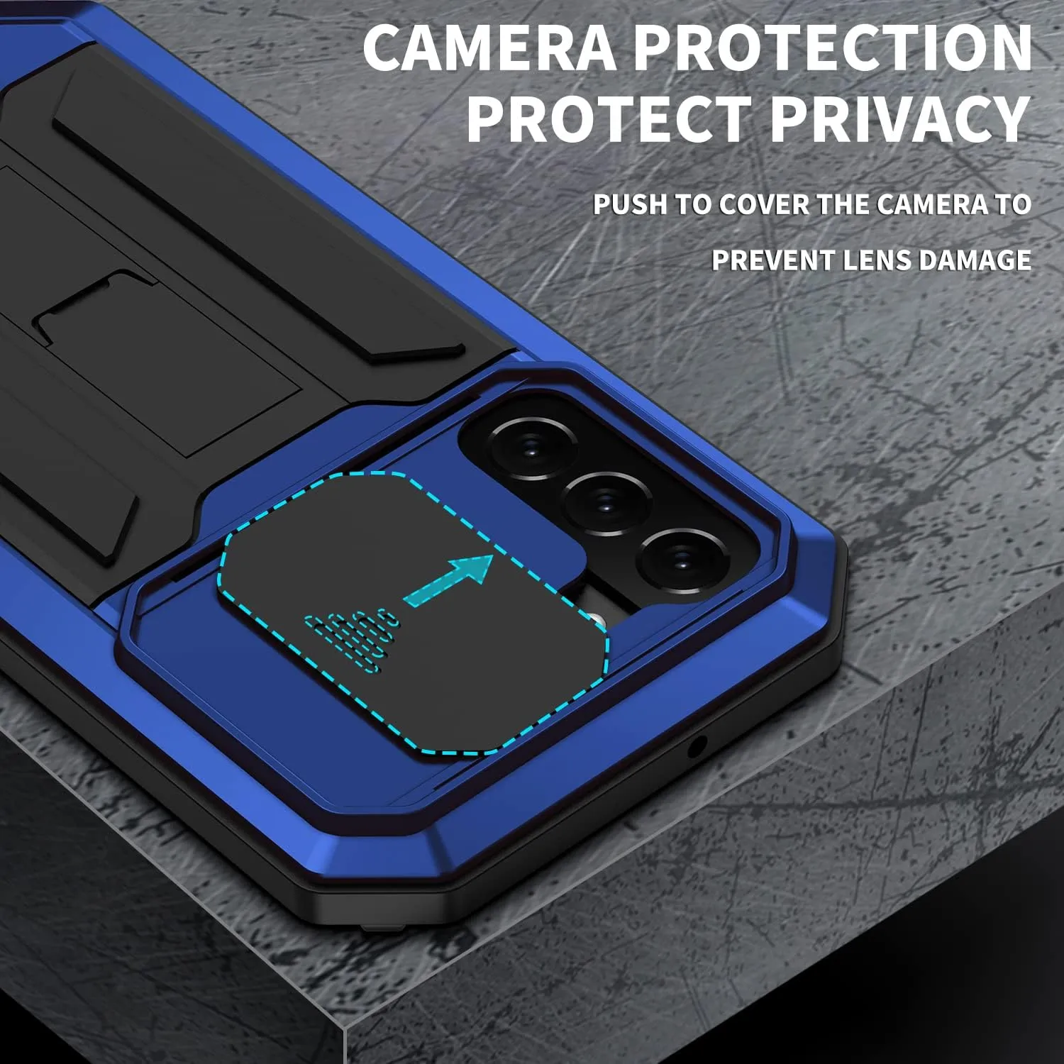 Samsung Galaxy S22 Plus 5G 2022 Rugged case with Screen Protector Stand Camera Slide Cover for Samsung S22 Plus Metal Military Sturdy Armour Shockproof Cover for Man Outdoor (Blue)