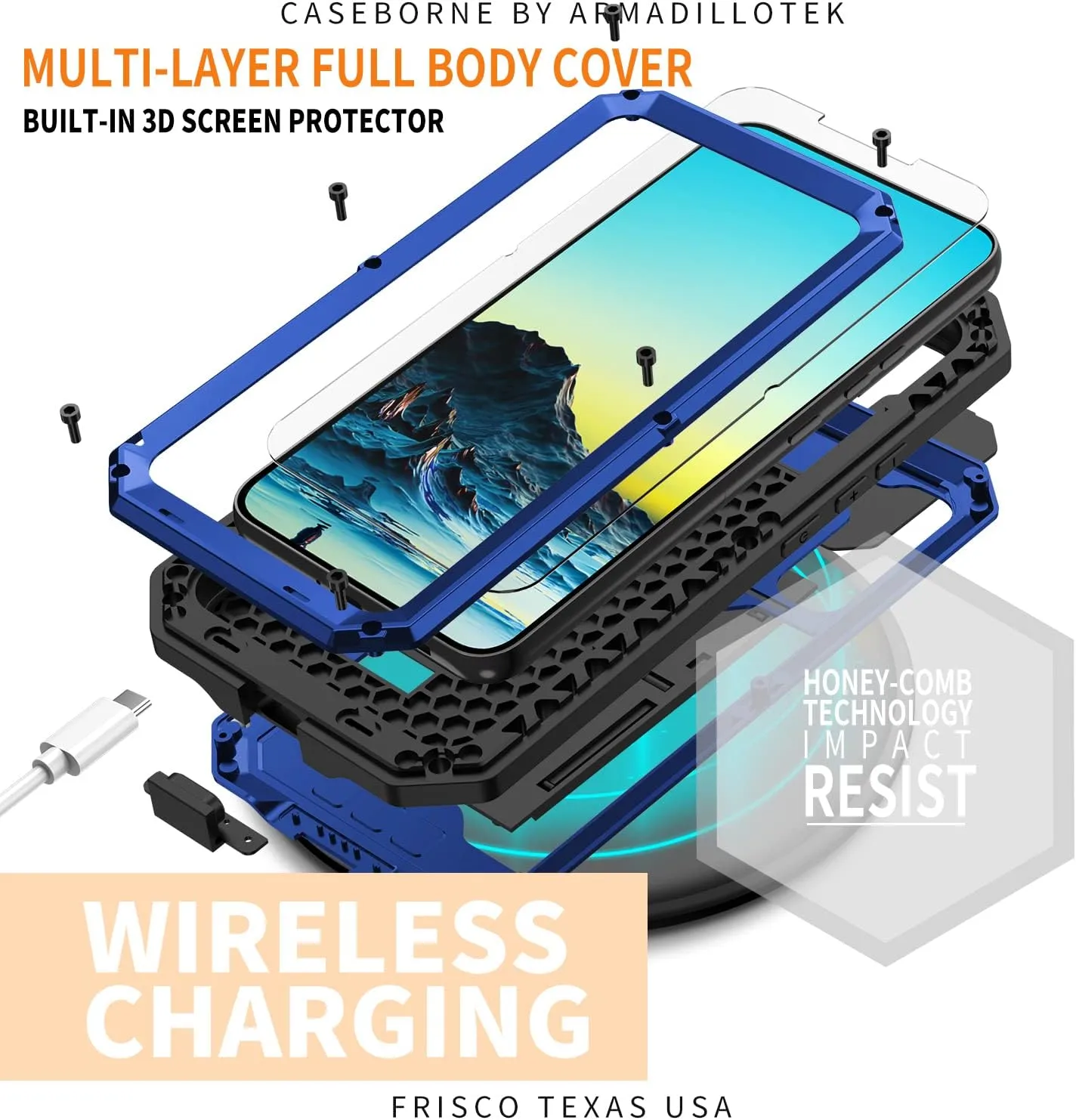 Samsung Galaxy S22 Plus 5G 2022 Rugged case with Screen Protector Stand Camera Slide Cover for Samsung S22 Plus Metal Military Sturdy Armour Shockproof Cover for Man Outdoor (Blue)