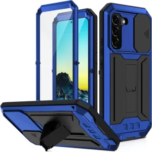 Samsung Galaxy S22 Plus 5G 2022 Rugged case with Screen Protector Stand Camera Slide Cover for Samsung S22 Plus Metal Military Sturdy Armour Shockproof Cover for Man Outdoor (Blue)