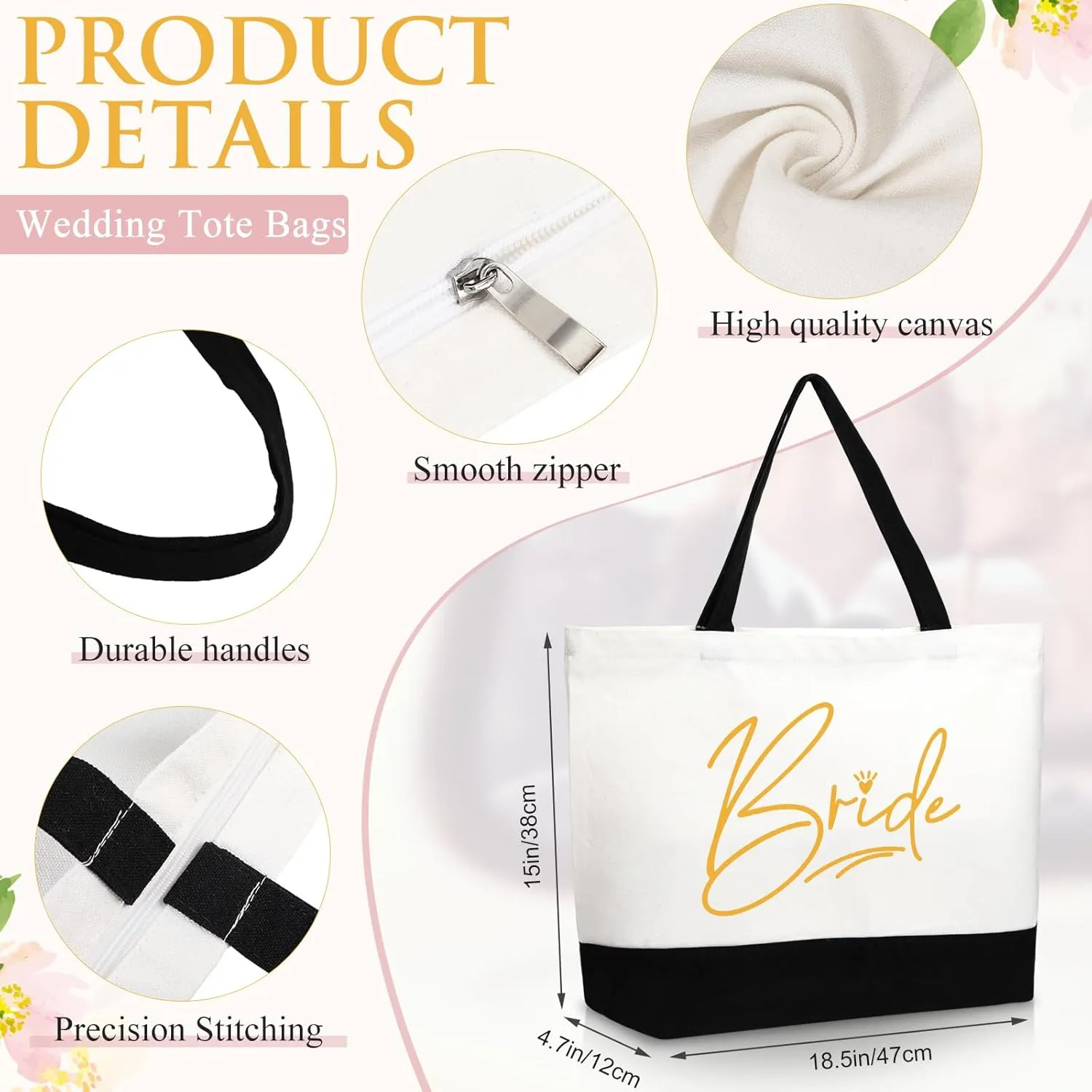 Sanwuta 20 Pcs Bride Proposal Gift Bridesmaid Tote Bags Makeup Canvas Bag with Zipper for Wedding Bachelorette Proposal Party