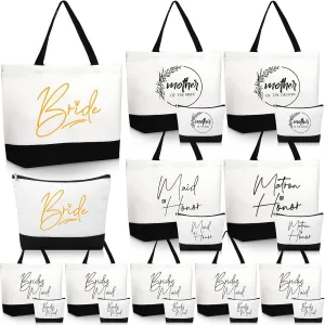 Sanwuta 20 Pcs Bride Proposal Gift Bridesmaid Tote Bags Makeup Canvas Bag with Zipper for Wedding Bachelorette Proposal Party