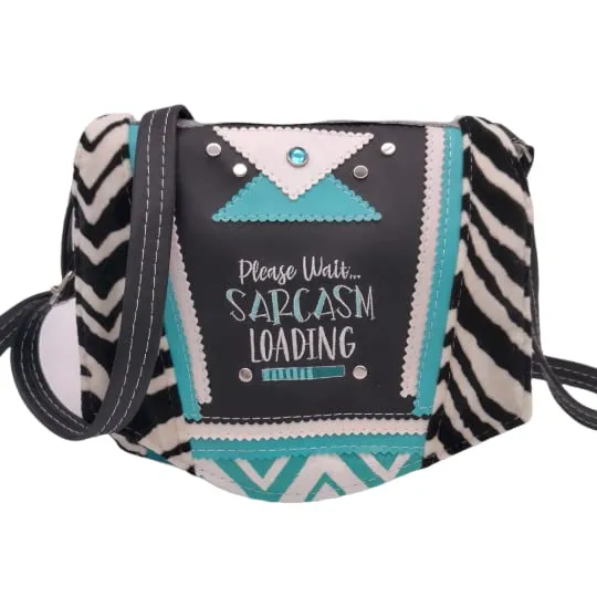 Sarcasm Messenger Bag, Embroidered Statement Crossbody, Upcycled Leather Purse, Handmade Embroidered Purse