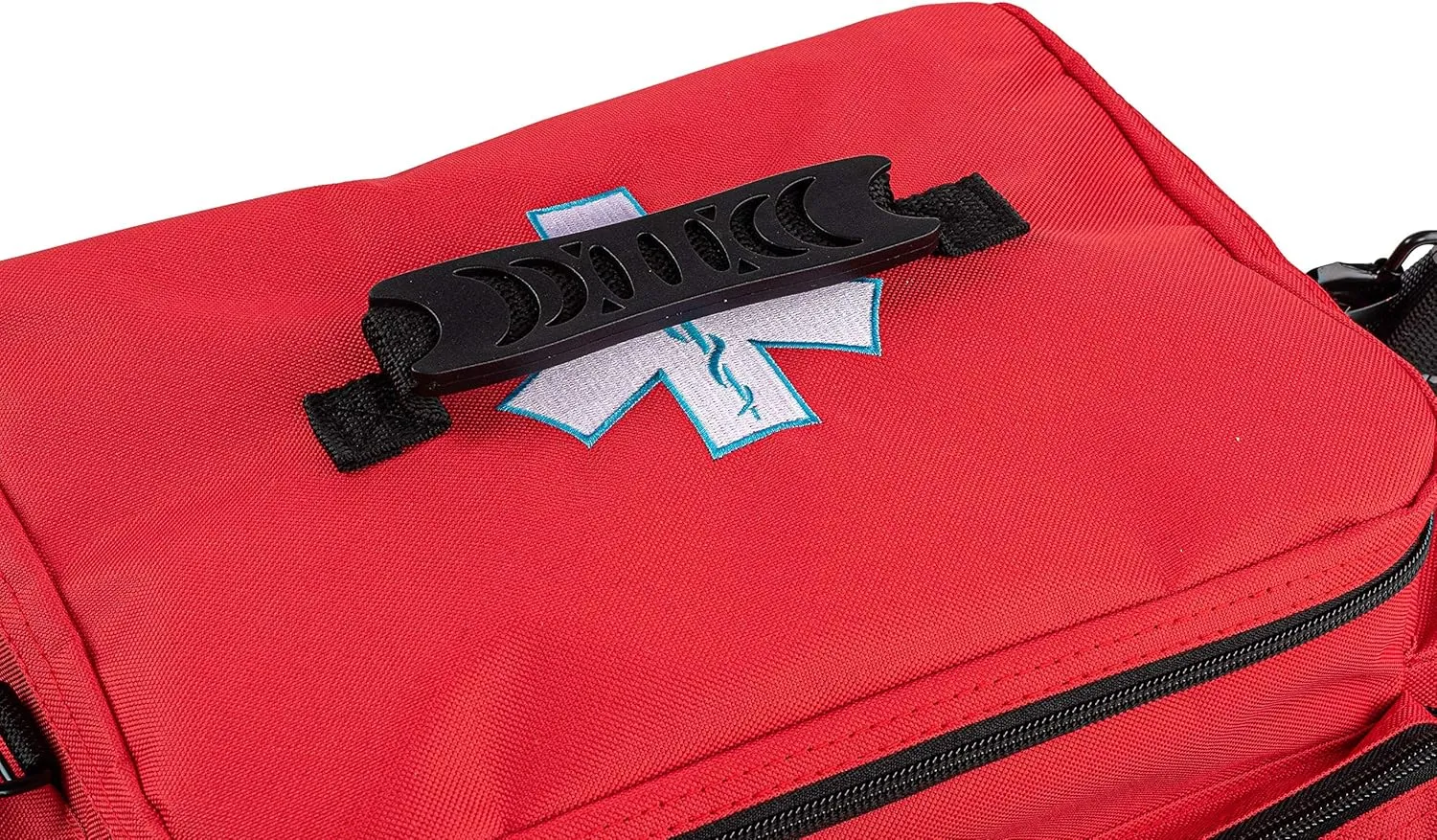 Scherber First Responder Fully-Stocked Professional Essentials EMT/EMS Trauma Kit | HSA/FSA Approved | Reflective Bag w/8 Zippered Pockets & Compartments & 200  First Aid Supplies - Red