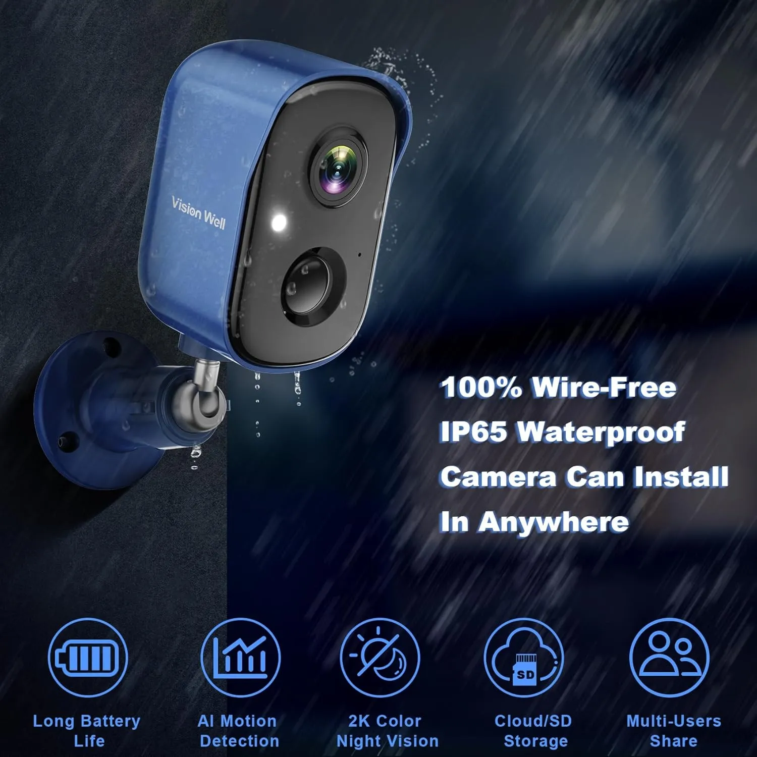 Security Cameras Wireless Outdoor, 2K Battery Powered AI Motion Detection Spotlight Siren Alarm WiFi Surveillance Indoor Home Camera, Color Night Vision, 2-Way Talk, Waterproof, Cloud/SD Storage