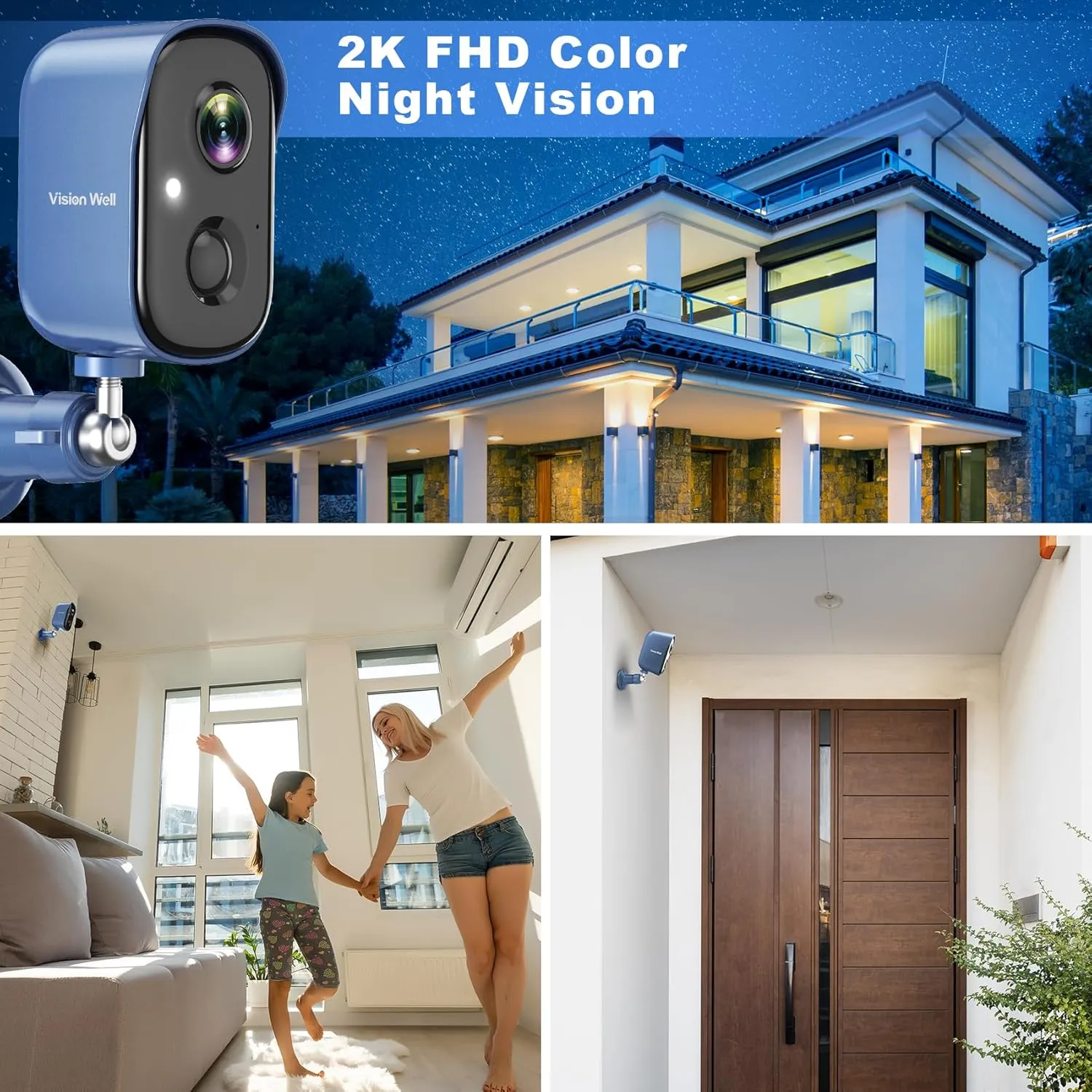 Security Cameras Wireless Outdoor, 2K Battery Powered AI Motion Detection Spotlight Siren Alarm WiFi Surveillance Indoor Home Camera, Color Night Vision, 2-Way Talk, Waterproof, Cloud/SD Storage