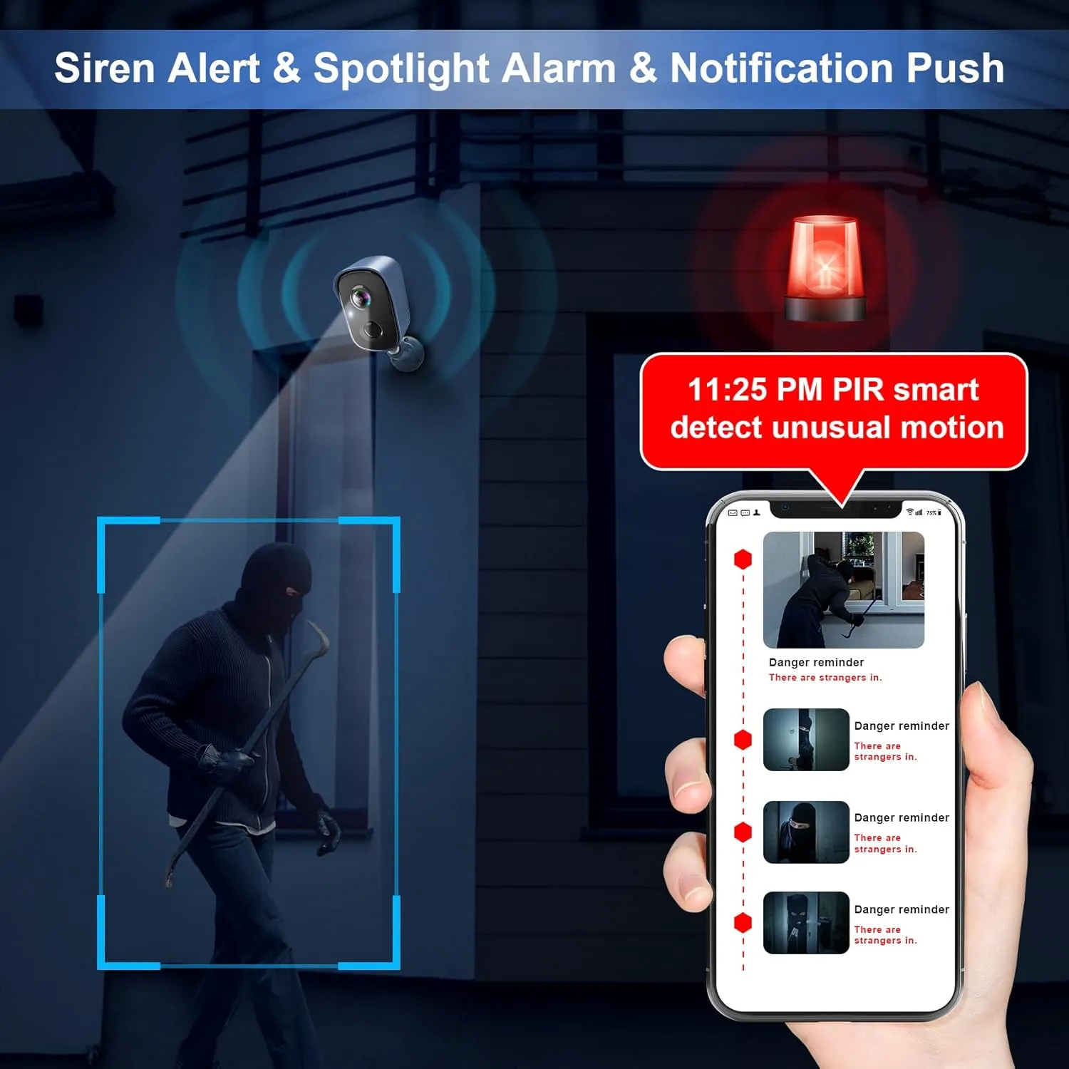 Security Cameras Wireless Outdoor, 2K Battery Powered AI Motion Detection Spotlight Siren Alarm WiFi Surveillance Indoor Home Camera, Color Night Vision, 2-Way Talk, Waterproof, Cloud/SD Storage