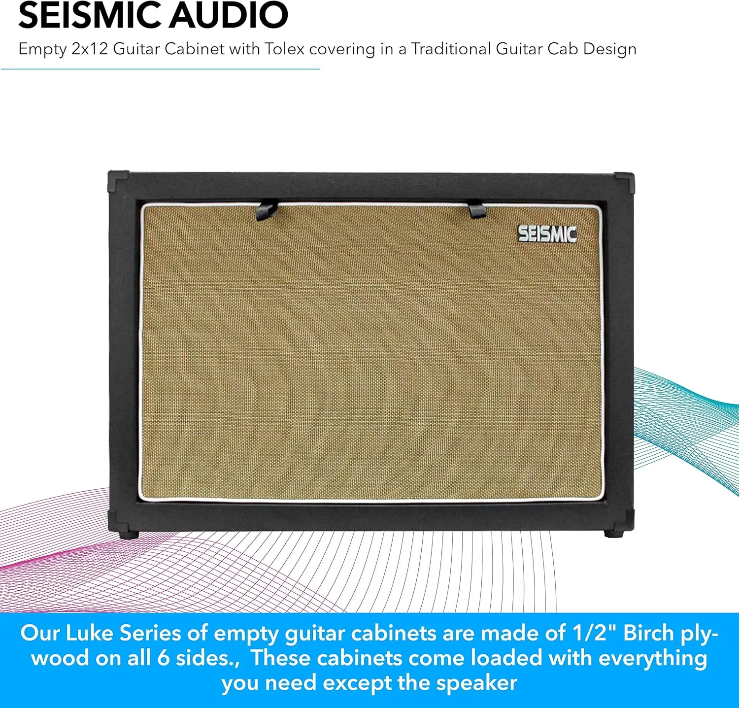 Seismic Audio - 2x12 GUITAR SPEAKER CAB EMPTY - 7 Ply Birch - 212 Speakerless Cabinet NEW 12" Tolex - Black Tolex - Wheat Cloth Grill - Front or Rear Loading Options