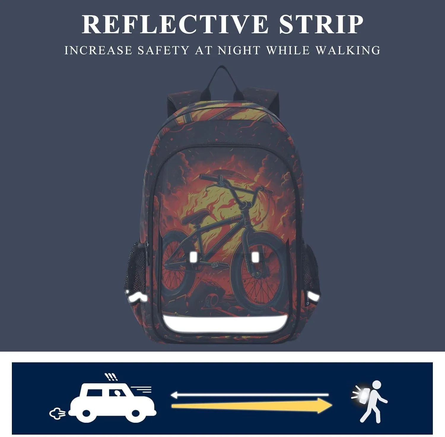 senya School Backpack Kids College Rucksack Travel Bookbag Fashion Back Pack Girls Boys Bike Red Black Color Flames