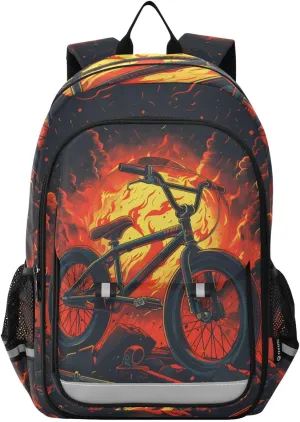 senya School Backpack Kids College Rucksack Travel Bookbag Fashion Back Pack Girls Boys Bike Red Black Color Flames