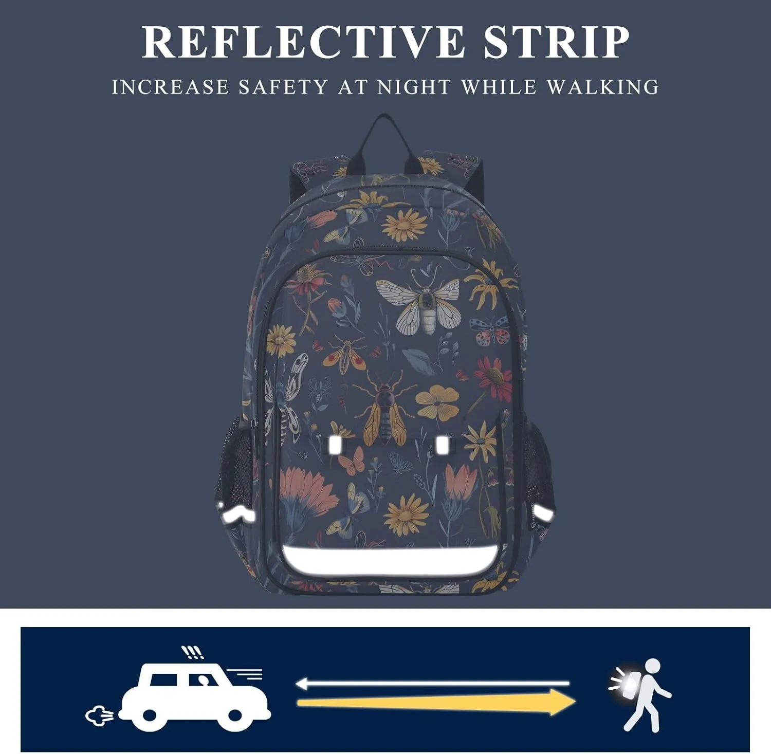 senya School Backpack Kids College Rucksack Travel Bookbag Fashion Back Pack Girls Boys Seamless Pattern with Insects Flowers, g372531510p878c936s2078